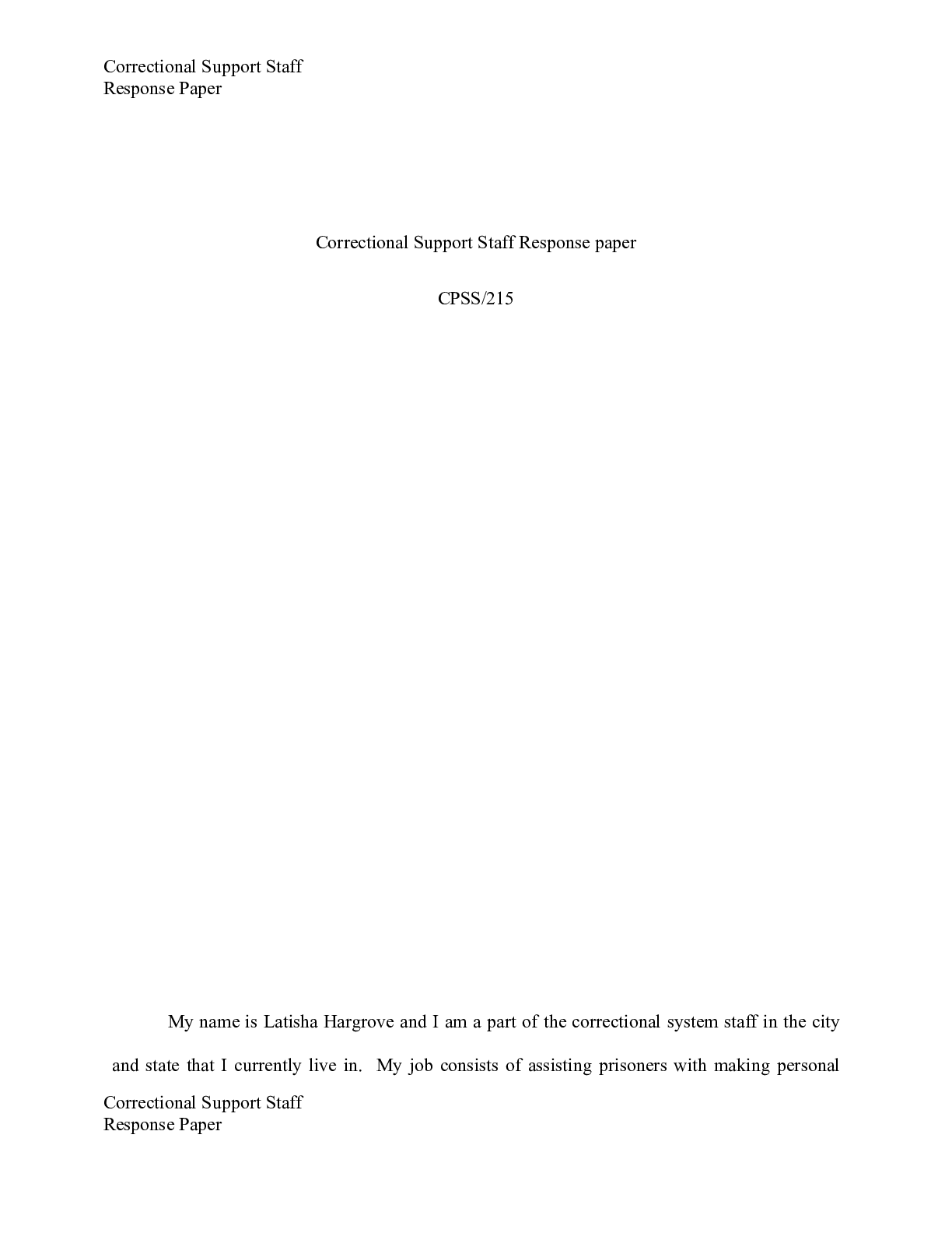 Preview image of Correctional Support Staff Response Paper.docx    Correctional Support Staff Response pape document